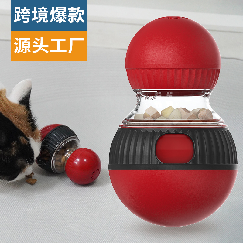 宠物用品工厂家批发公司爆款亚马逊猫咪旋转逗猫发声漏食球猫玩具