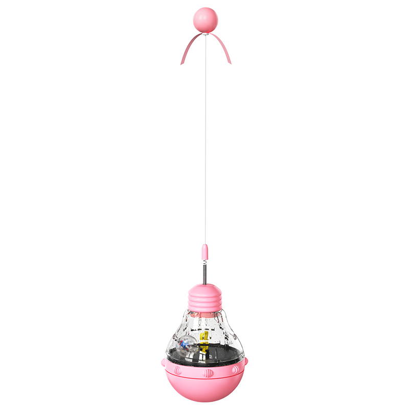 宠物用品工厂批发公司爆款亚马逊漏食发光不倒翁逗猫棒灯泡猫玩具