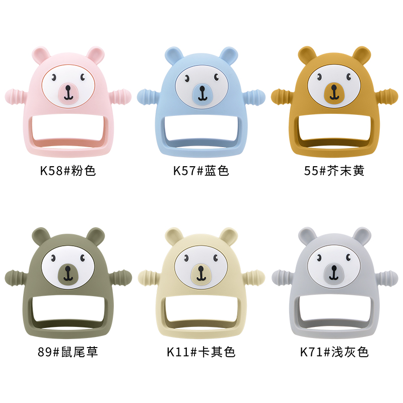 小熊护手牙胶硅胶防吃手神器宝宝磨牙咀嚼玩具婴儿磨牙棒手套咬胶