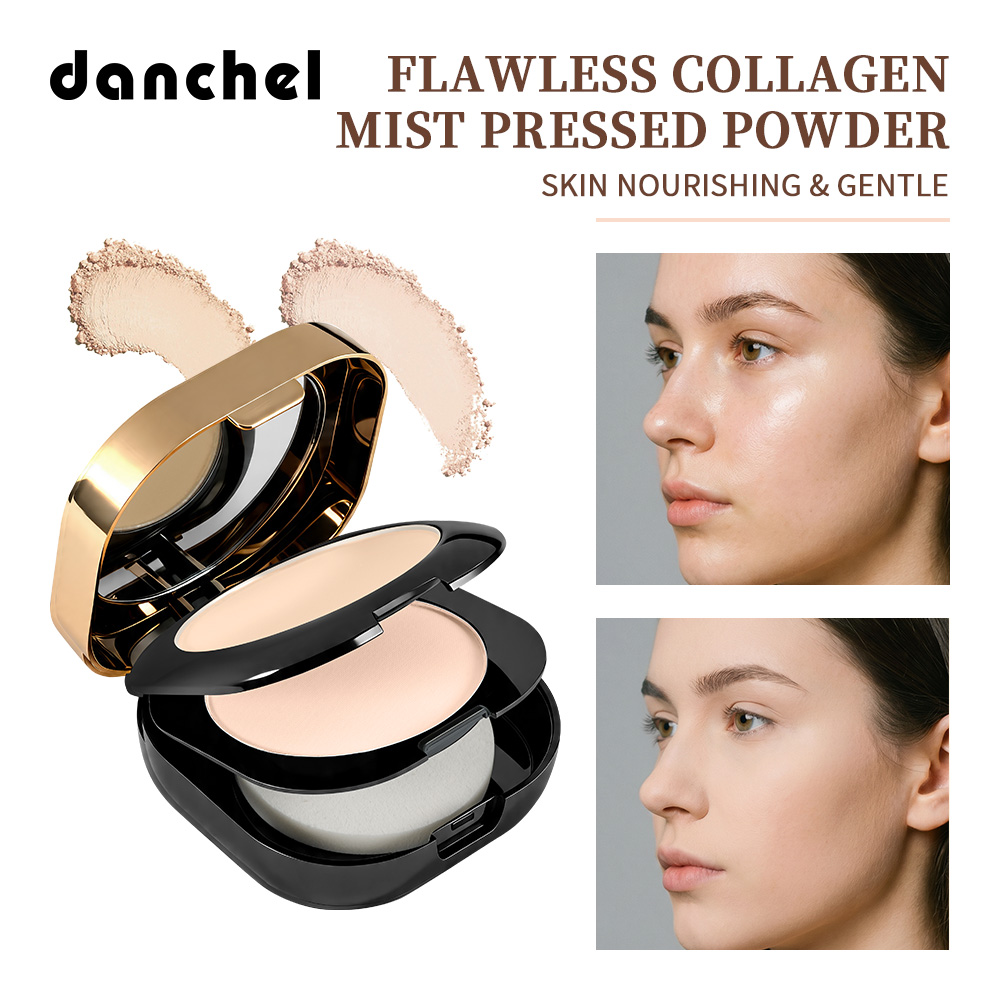 danchel源头工厂跨境新品胶原蛋白双层粉饼 跨境二合一双色粉饼持久定妆粉