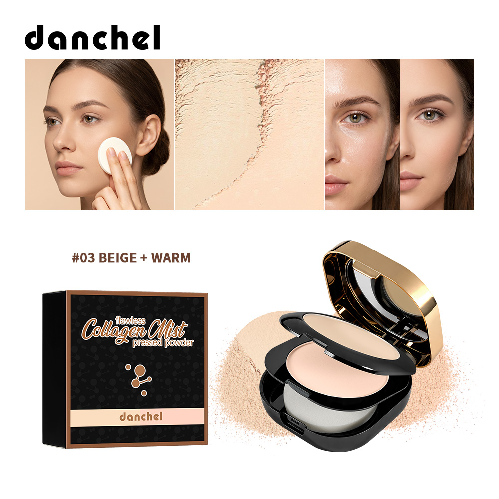 danchel源头工厂跨境新品胶原蛋白双层粉饼 跨境二合一双色粉饼持久定妆粉