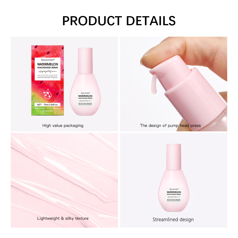 ibcccndc源头工厂跨境爆款西瓜烟酰胺精华乳 小灯泡精华液75ml 面部提亮保湿