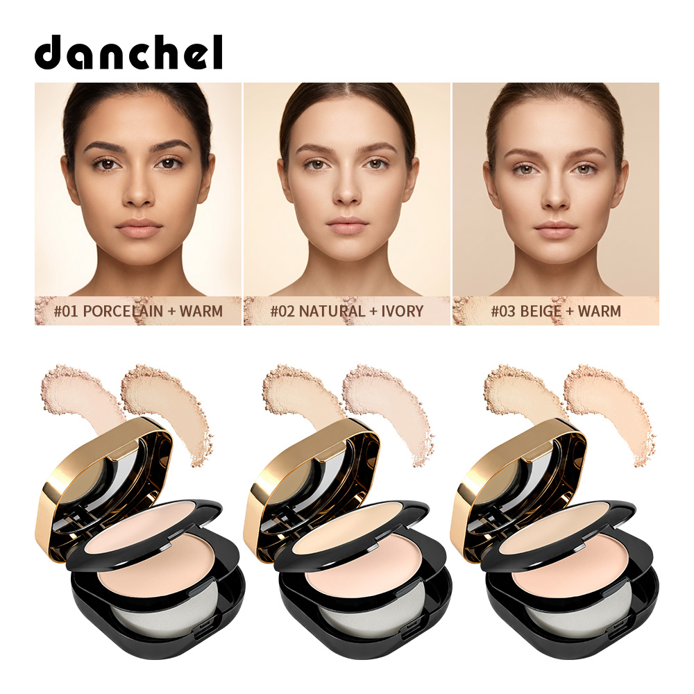 danchel源头工厂跨境新品胶原蛋白双层粉饼 跨境二合一双色粉饼持久定妆粉