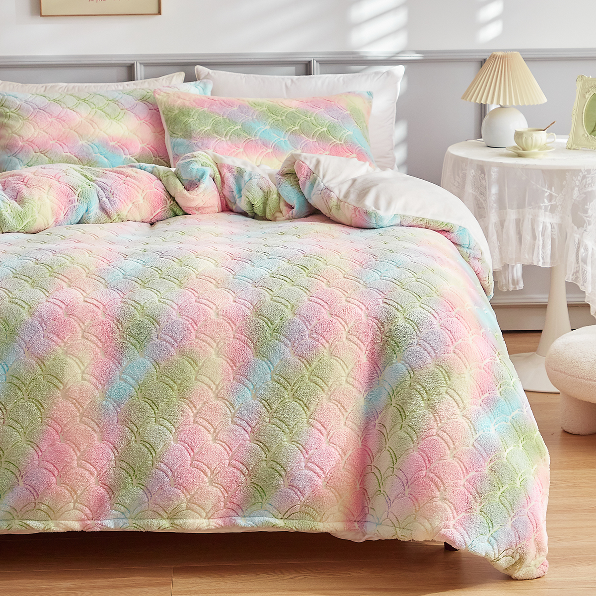 跨境家纺欧美床上用品外贸卡通动物系列夜光法兰绒被套枕套三件套