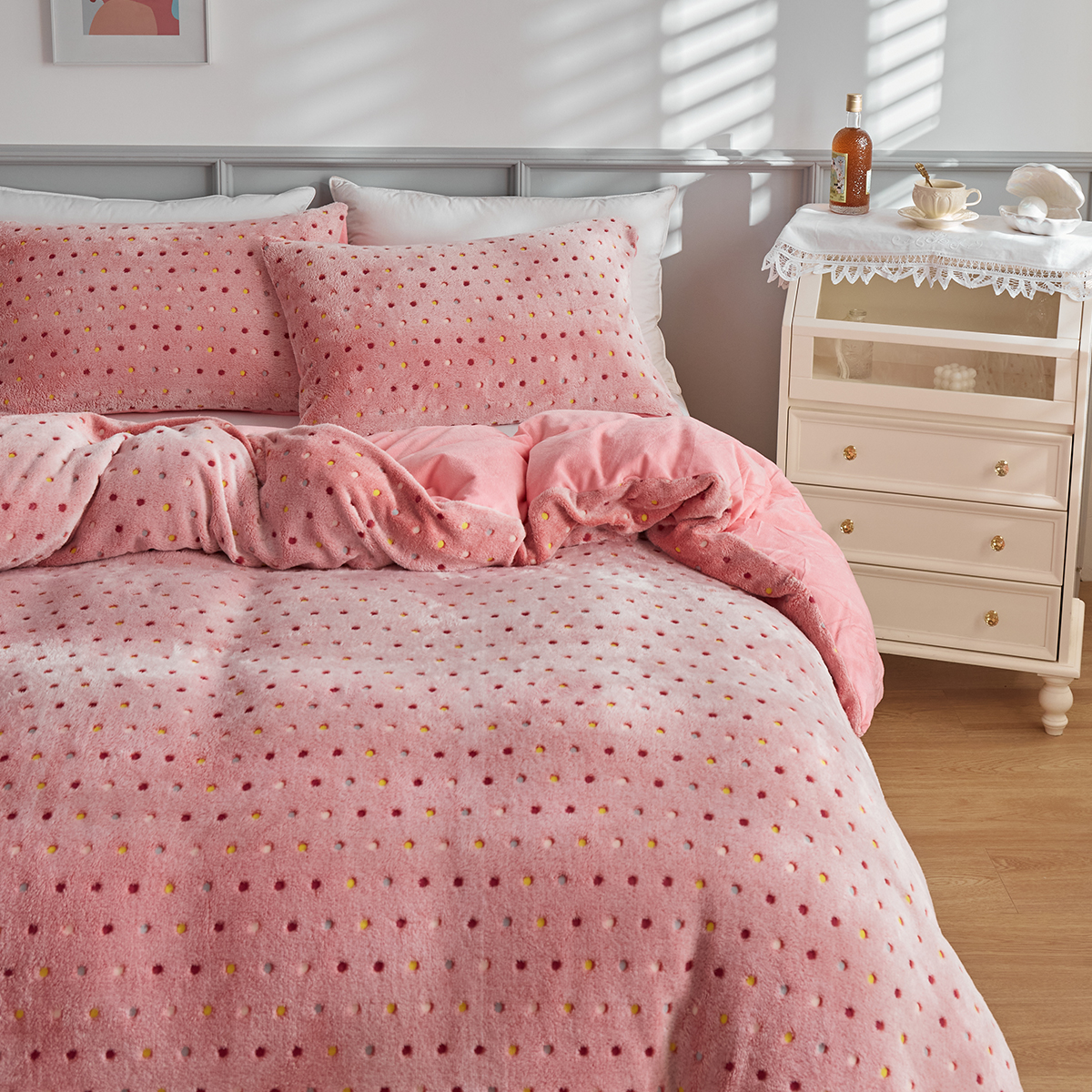 跨境家纺欧美床上用品外贸卡通动物系列夜光法兰绒被套枕套三件套