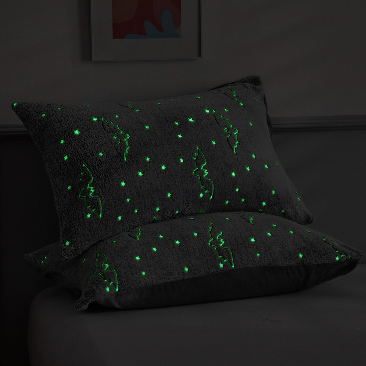 跨境家纺欧美床上用品外贸卡通动物系列夜光法兰绒被套枕套三件套