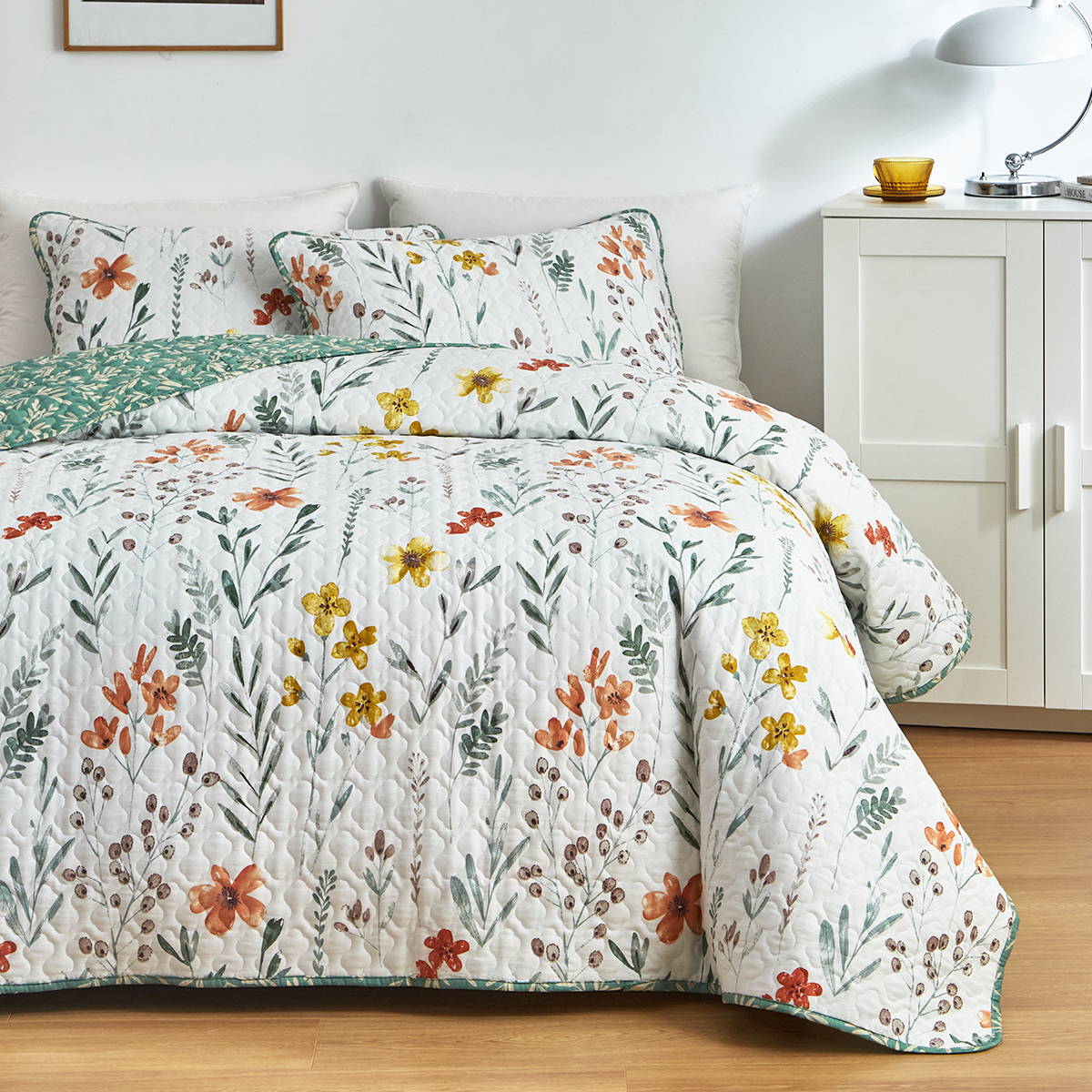 外贸跨境供货欧美亚马逊速卖通床上用品纯棉花草夹棉被子床盖套件