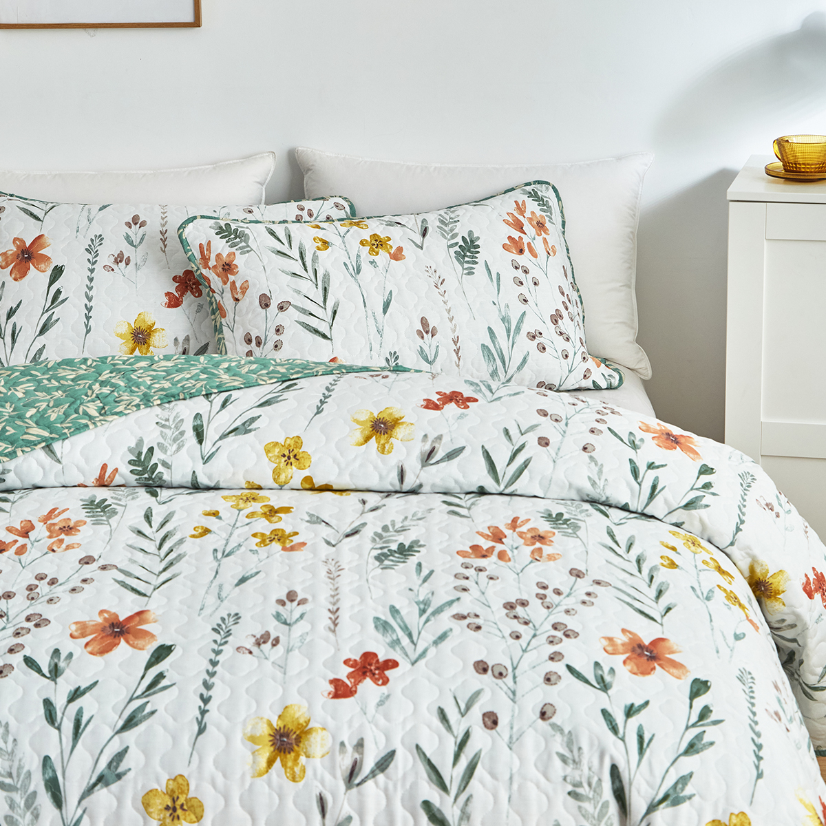 外贸跨境供货欧美亚马逊速卖通床上用品纯棉花草夹棉被子床盖套件