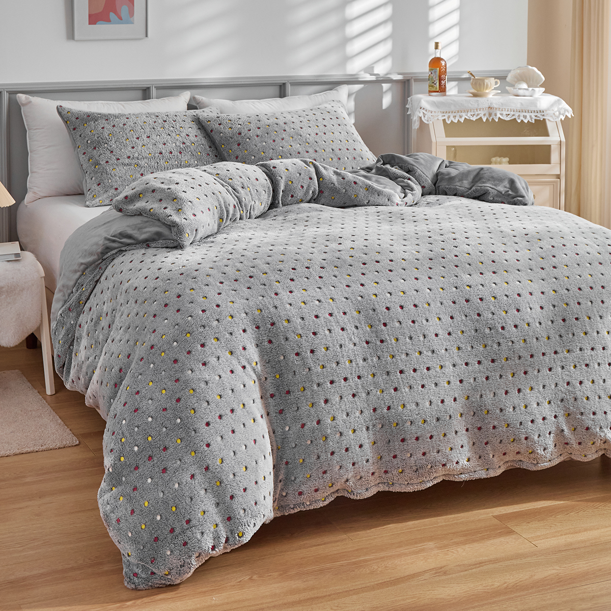 跨境家纺欧美床上用品外贸卡通动物系列夜光法兰绒被套枕套三件套