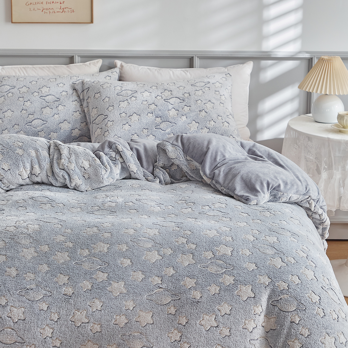 跨境家纺欧美床上用品外贸卡通动物系列夜光法兰绒被套枕套三件套