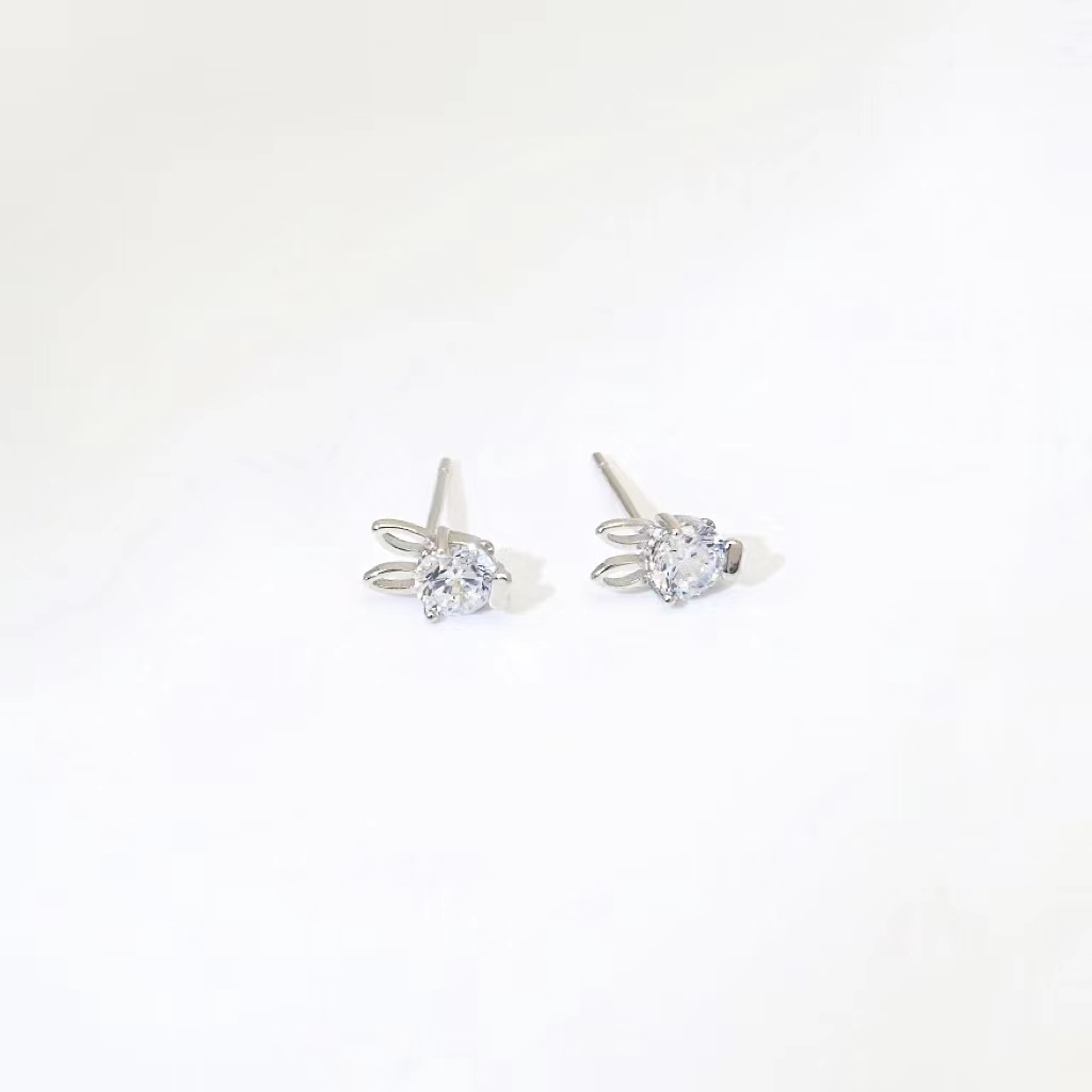 兔子純銀925鋯石耳釘