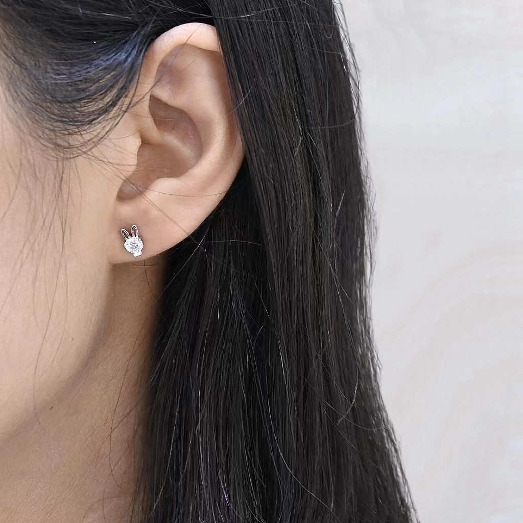 兔子純銀925鋯石耳釘
