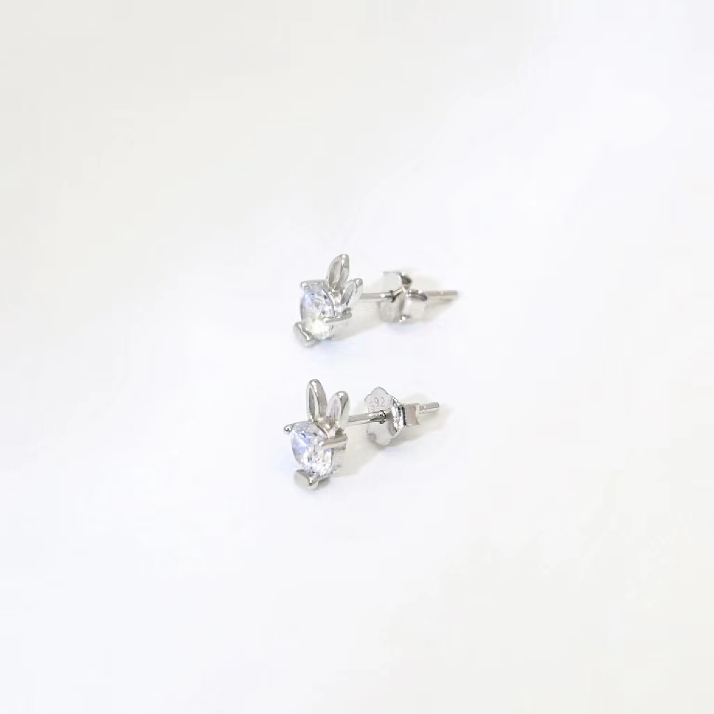 兔子純銀925鋯石耳釘