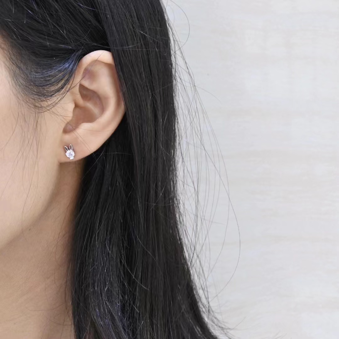 兔子純銀925鋯石耳釘