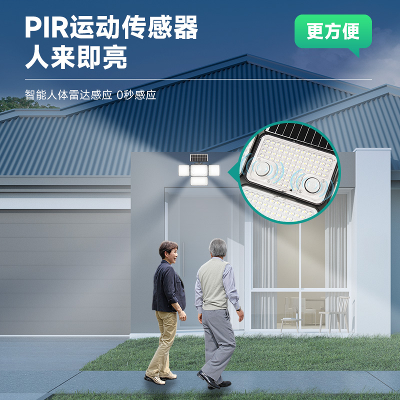 跨境私模人体双感应太阳能壁灯户外别墅院子防水四页分体小壁灯